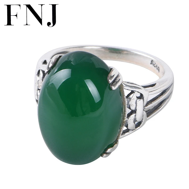 

FNJ Natural Green Agate Ring 925 Silver New Original S925 Sterling Silver Rings for Women Jewelry USA size 6-8