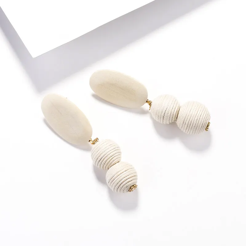 Beige Long Ball AENSOA этнические деревянные геометрические круглые овальные квадратные висячие серьги винтажные коричневые массивные серьги из акриловой смолы модные ювелирные изделия - Окраска металла: Beige Long Ball