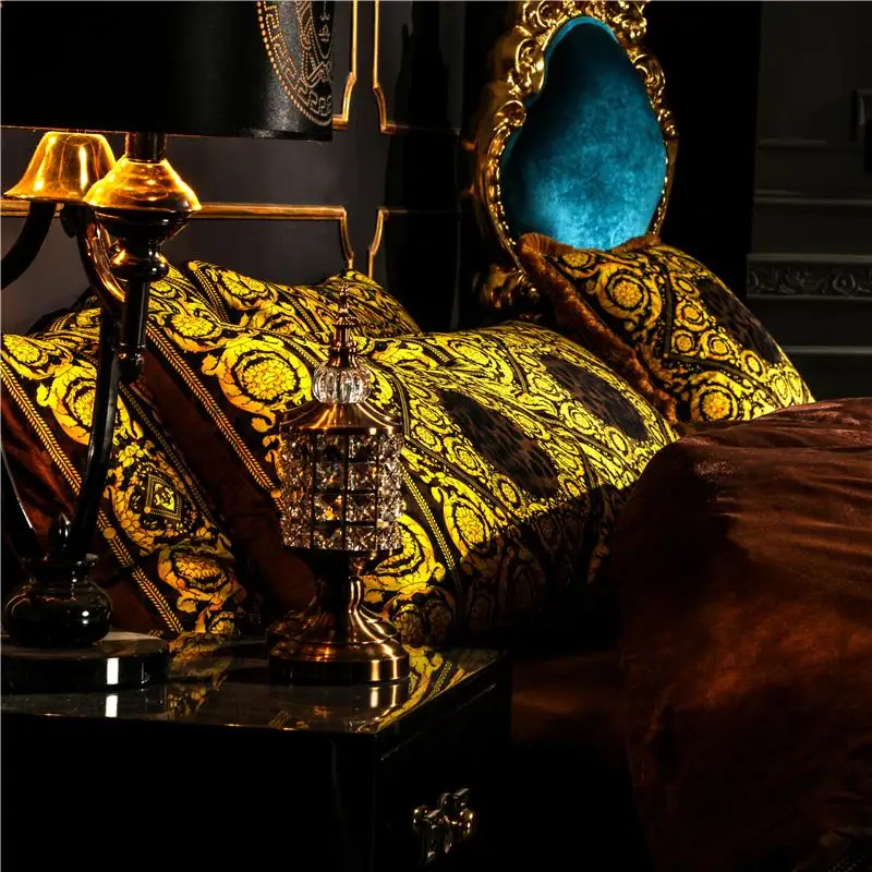 

52Velvet Flannel Fashion Classic Bedding set Winter Warm Fleece Digital Printing Duvet Cover Bed Sheet Queen King size 4pcs