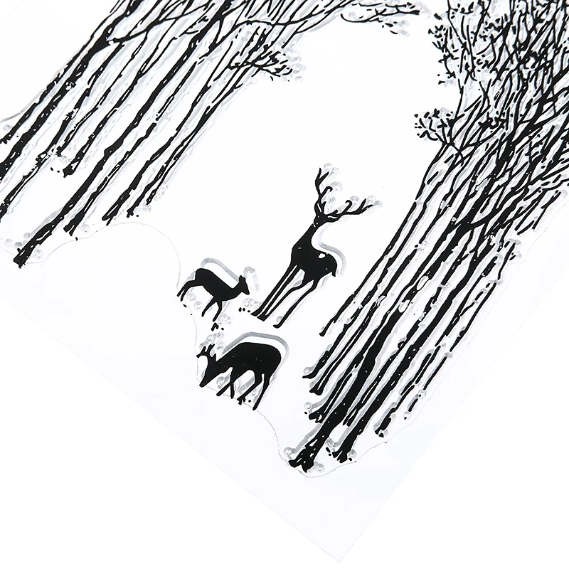 Прозрачный силиконовый штамп Рождественская олень деревья тема сцены резиновый