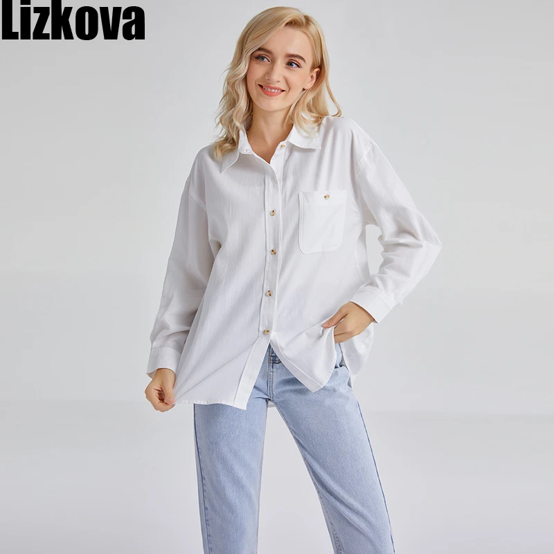 Lizkova Весна 100% хлопок Японский блузка для женщин белая шифоновая рубашка с