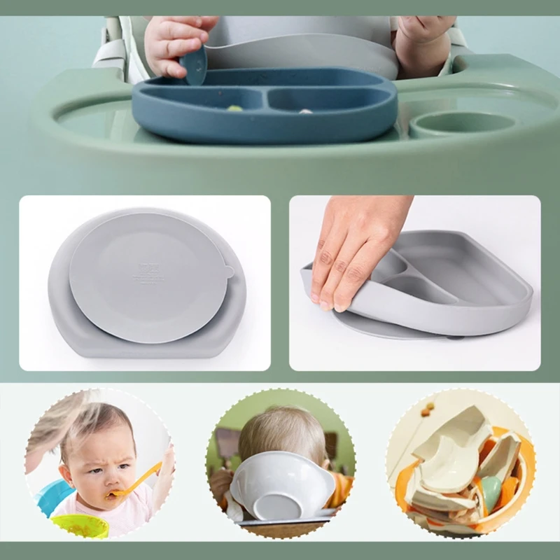 

Food Grade Silicone Baby Divided Suction Bowl Slip-resistant Children Dinner Plate Infant Learning Feeding Dish