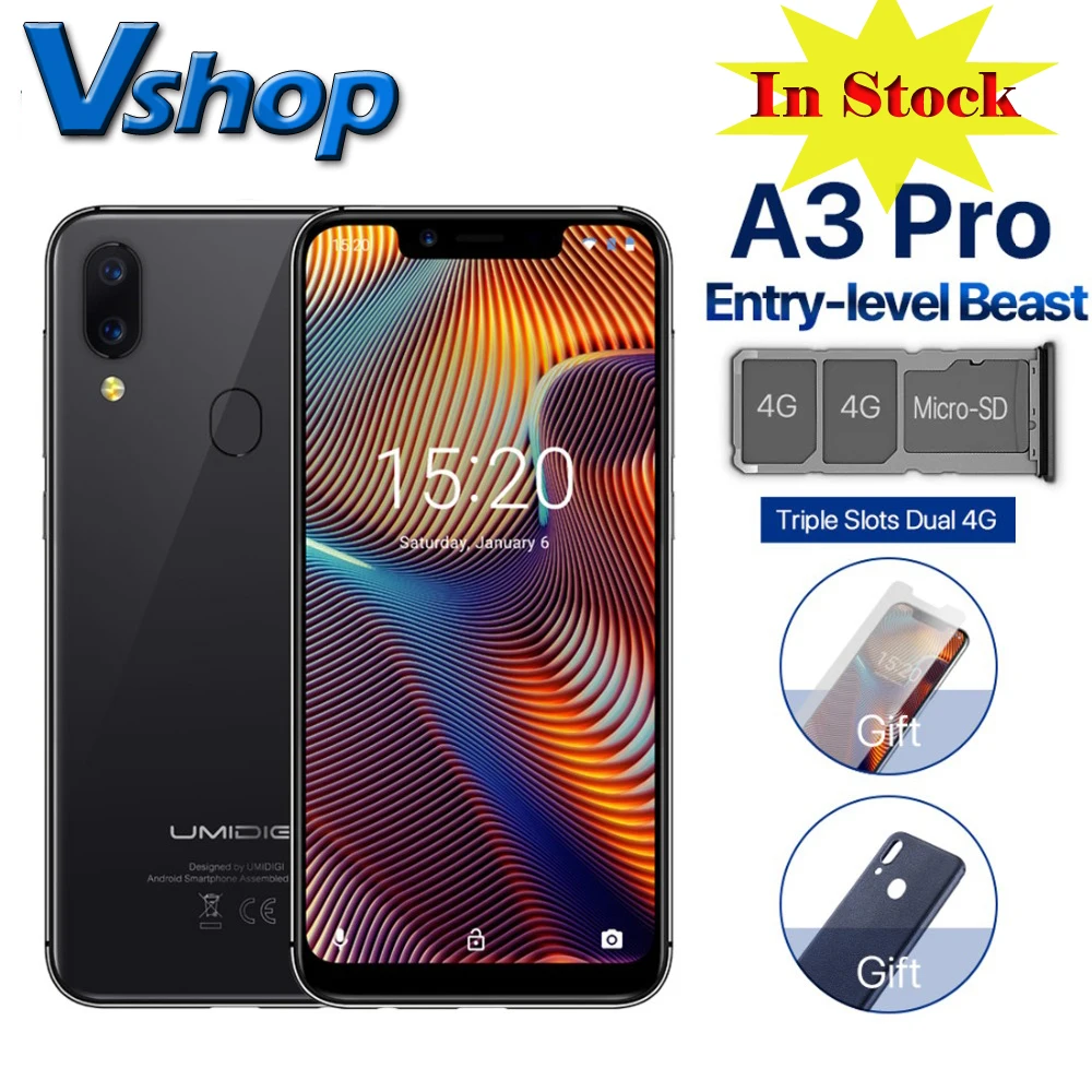 Umidigi A3 Pro смартфон с четырёхъядерным процессором ОЗУ 3 ГБ ПЗУ 32 12 Мп + 5 МП Android 8
