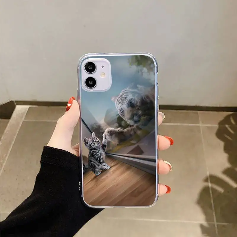 

Lovely cat animal Phone Case Transparent for iPhone 6 7 8 11 12 s mini pro X XS XR MAX Plus