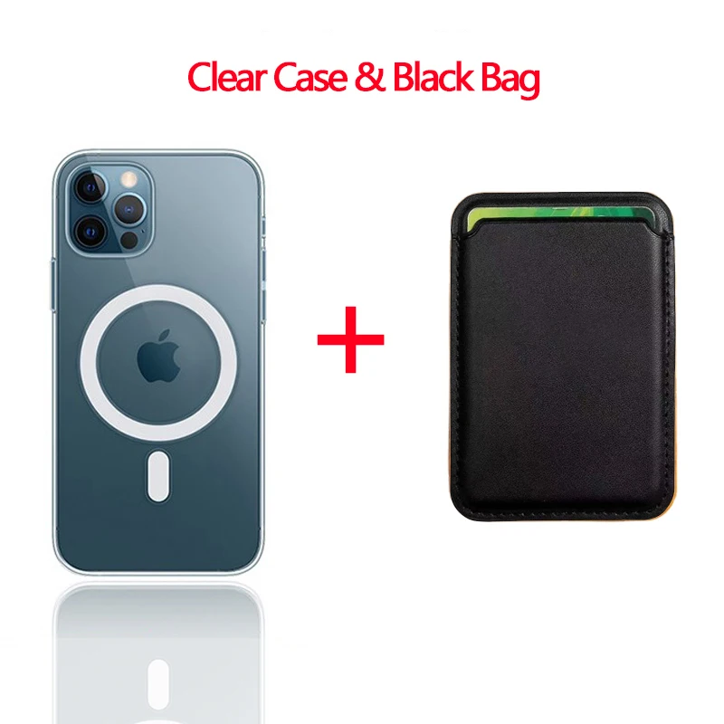 

Transparent Magnetic Case + Wallet Card Bag 2 In 1 For iPhone 12 Pro Max/12 Mini Clear Cases Magnet Protection Cards Holder Bags