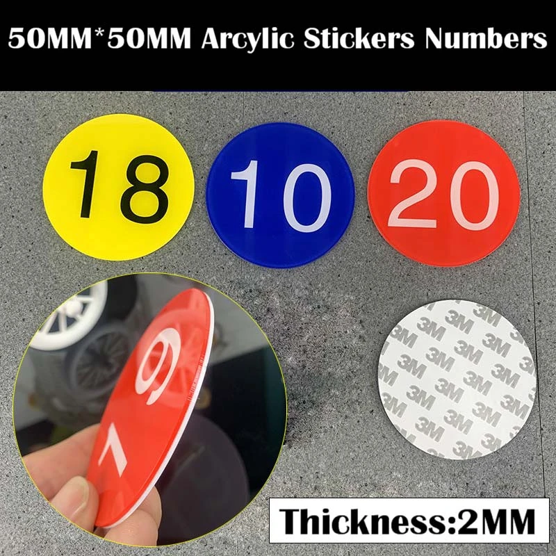 

10PCS 50MM Arcylic Stickers Numbers Signs Digital Label Number Tags Classification Mark Self-adhesive Number Plates Marker 1-100