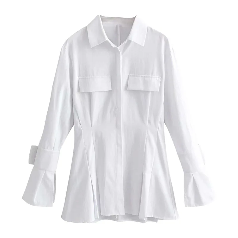 

European American Autumn New Shirt Fashion Sense Trumpet Sleeve Temperament Waist Slimming Lapel Long Sleeve Dresses Women