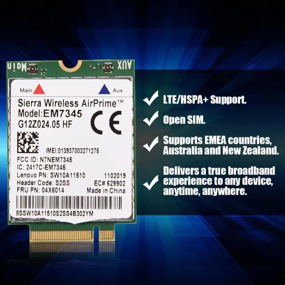 

Lenovo ThinkPad EM7345 4G LTE Mobile Broadband 4G CARD WWAN EM7345