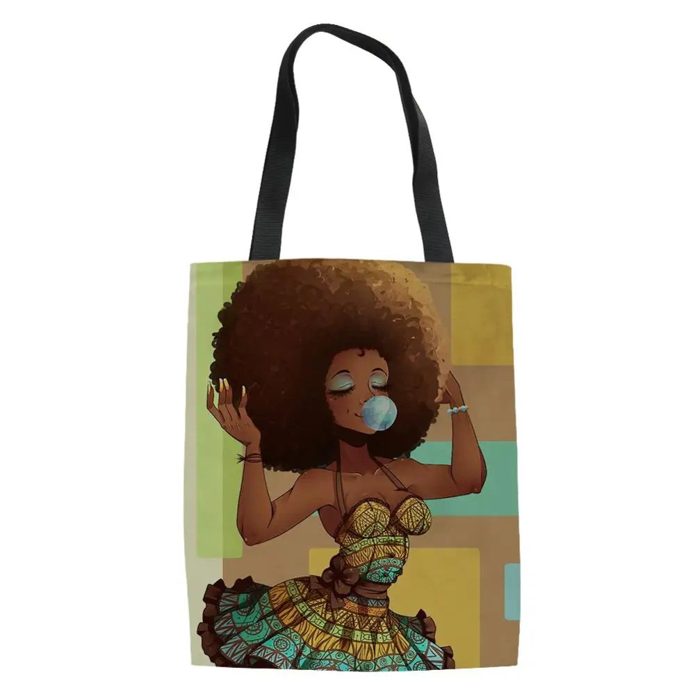 Африканская темнокожая девушка Искусство Печать Tote Женская Холщовая Сумка для