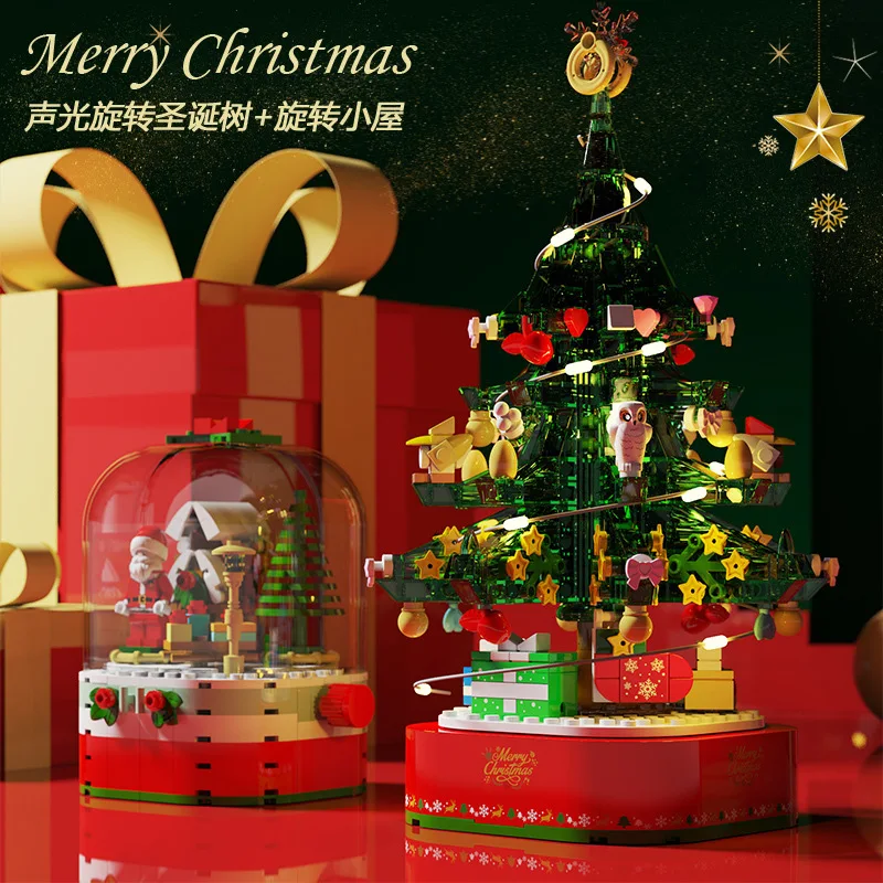 

New Small Particle Assembly Building Block Christmas Gift Christmas Old Man Sleigh Elk Children Toy Gift DIY Xmas Creative Toys