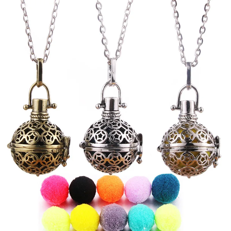 Lotus Guanyin Music Ball Bell Aromatherapy Locket Pendant Necklace Charm Perfume Essential Oil Diffuser Woman Gift Jewelry