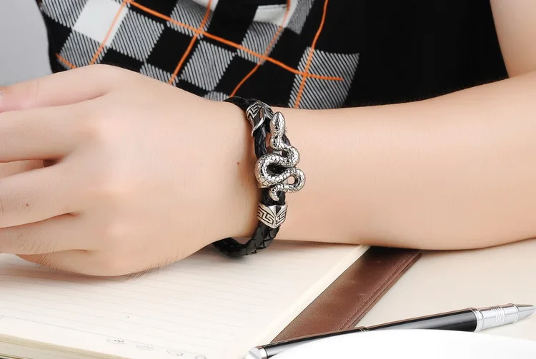 Мужской браслет из кожи и титановой стали Hemiston|Цепочки браслеты| |