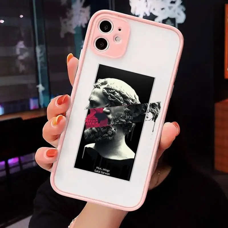 

Great Art Aesthetic David Mona Lisa Phone Case For iPhone 12 11 Mini Pro XR XS Max 7 8 Plus X Matte transparent Pink Back Cover