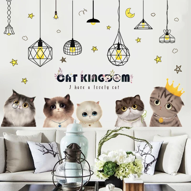 Three-dimensional Cat Wall Sticker Painting Bedroom Bedside Warm Creative Background Self-adhesive Room Decoration | Дом и сад