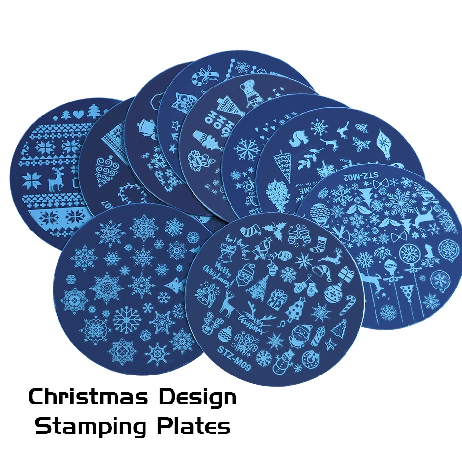 Christmas NailS Art Templates Stamping Plate Winter Snowflake Xmas Tree Design Printing DIY Stencil Manicure Tools NTSTZ-M01-10 | Красота и
