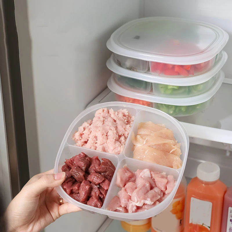 

Newest 4-Grid Refrigerator Storage Box Reusable Plastic Kitchen Food Fruit and Vegetable Fresh Keeping Case with Cover