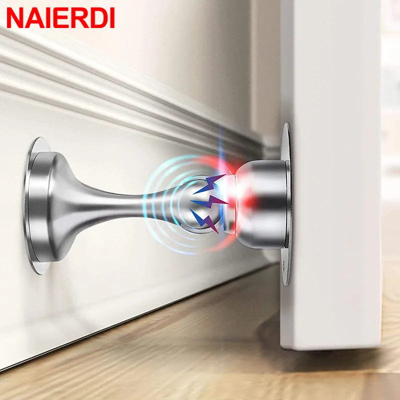 NAIERDI 304 Stainless Steel Door Stopper,Magnetic Door Stop,Door Catch,Nail-free Screws for Stronger Mount,Furniture Hardware betoci door stopper 304 stainless steel magnetic door stop nail free floor door stop hidden stopper for door furniture hardware