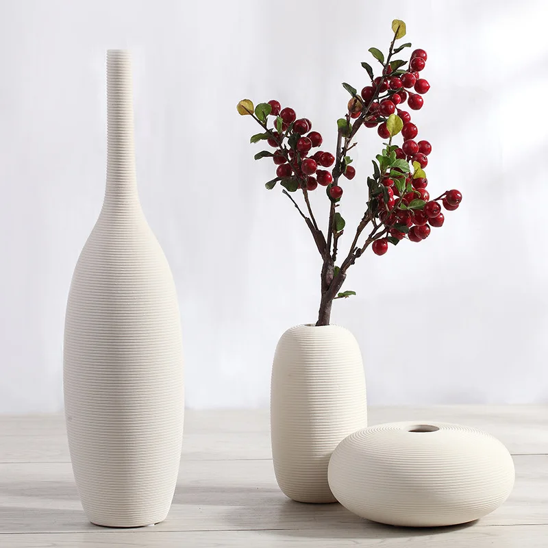 

European Ceramic Vase Home Furnishings Plain Burning Stripe Creative Home Crafts Flower Furnishings