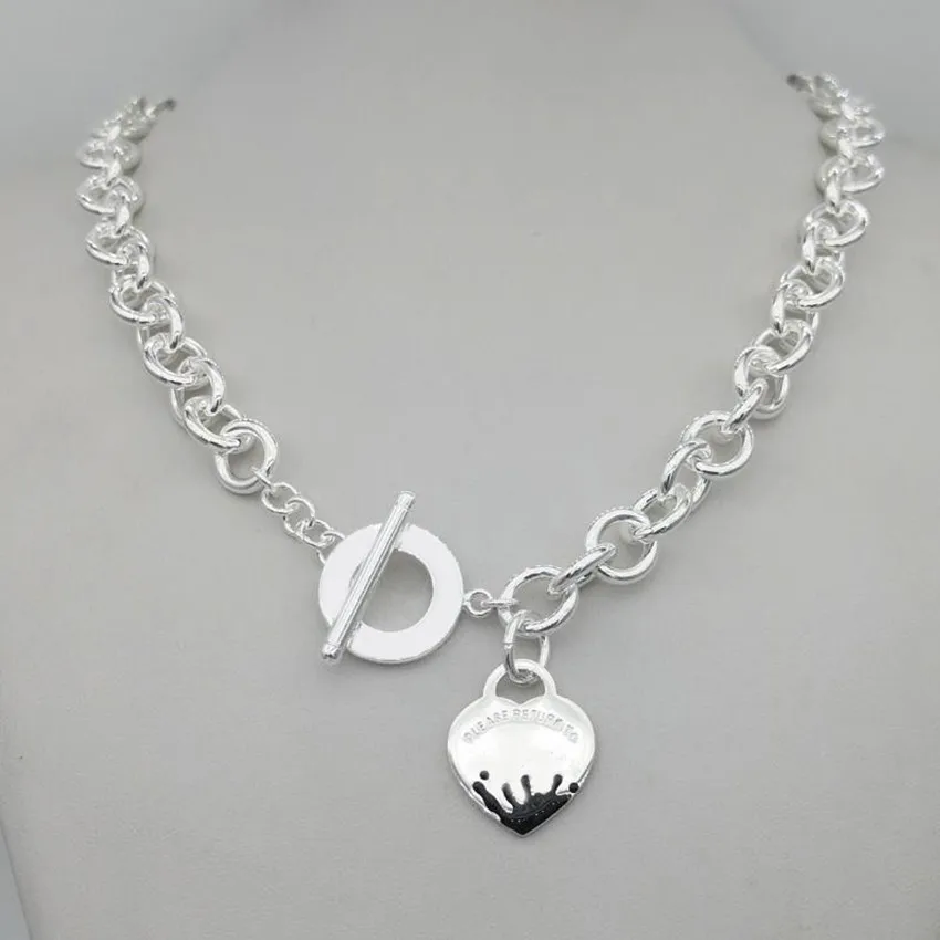 

100% pure silver exclusive black glaze spray heart label classic fashion glamour girl necklace jewelry, holiday gifts