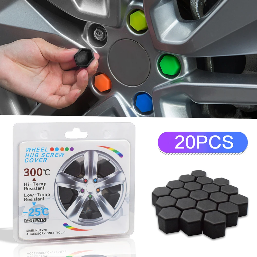 20pcs 17/19/21mm Silicone Car Tyre Wheel Hub Covers Protection Caps Wheel Nuts Covers Hub Screw Protector Dust Proof Bolt Rim