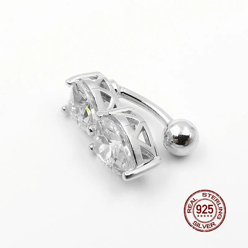 HelloLook 925 пробы Серебряный пупок цена двойной кубический циркон кольцо для пупка