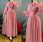 Шифоновое платье-трапеция с длинным рукавом, V-образным вырезом и карманами