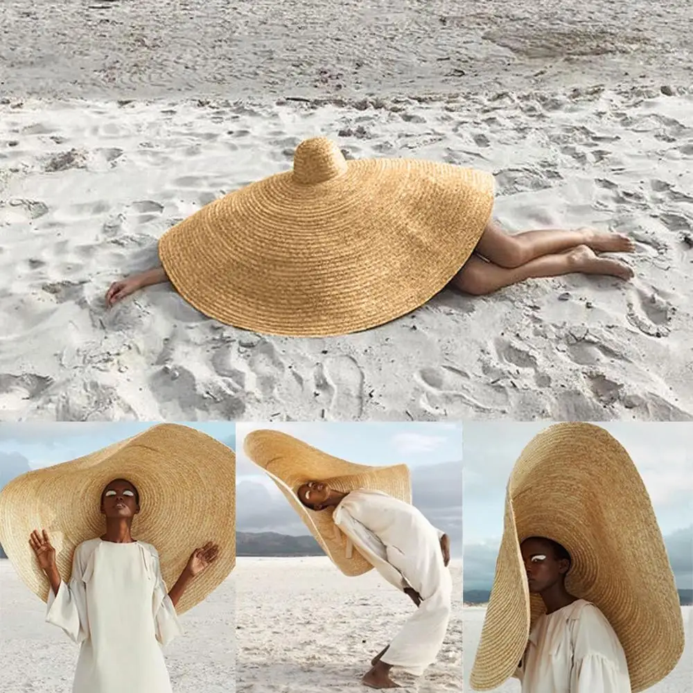 

Woman Fashion Large Sun Hat Beach Anti-UV Sun Protection Foldable Straw Cap Cover Oversized Collapsible Sunshade Beach Hat