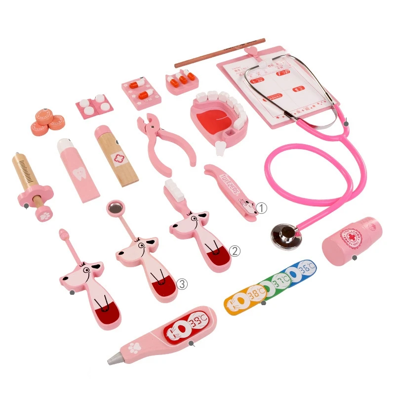 

Kids Pretend Game Toy Wooden Cosplay Simulation Dentist Accessories Tools Children Play Doctors Toys Set