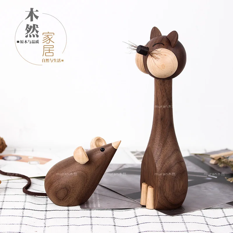 

walnut wooden cat rat desk decoration home decoration accessories for living room birthday gift 100% log office decor