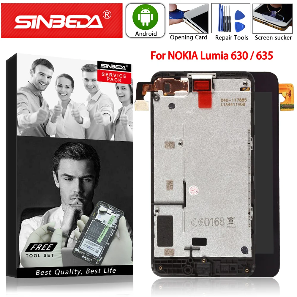 Оригинальный дисплей с сенсорным экраном и рамкой для Nokia Lumia 630 с цифровым дигитайзером, замена для Nokia 635.
