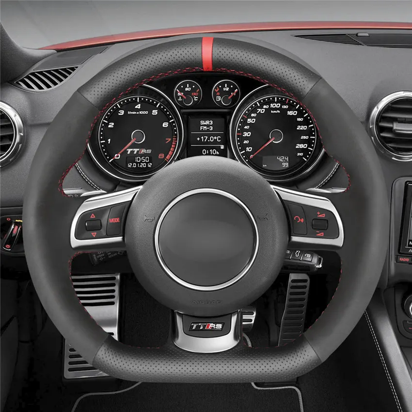 Черный чехол рулевого колеса автомобиля из натуральной кожи для Audi TT RS(8J) 2009- RS 3(8 P) Sportback 2011-2013 RS 6(C6) Avant - Название цвета: Style-02
