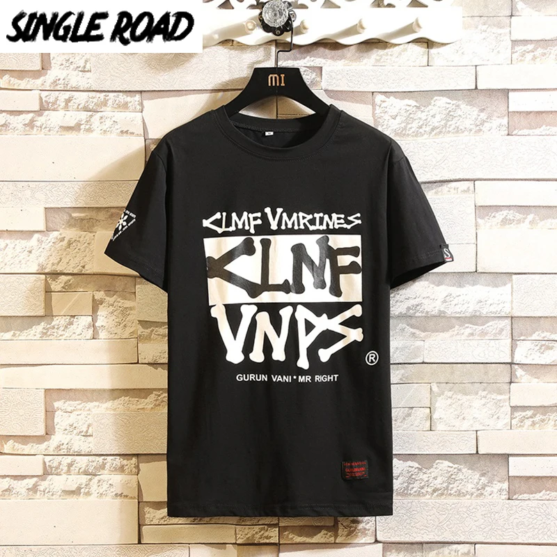 Мужская футболка SingleRoad черная Повседневная в стиле хип хоп Японская уличная