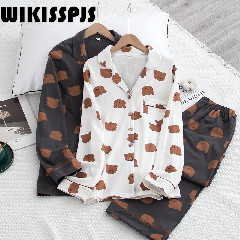 

Couple Bear Long Sleeve Trousers Pajamas Suit Women Pajamas Pajamas for Teen Girls Two Piece Set Summer Kawaii Pajama
