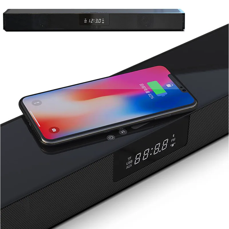 CLAITE беспроводной зарядки bluetooth динамик Саундбар с пультом дистанционного управления сигнализации Colock светодиодный дисплей домашний кинотеатр Sensurround