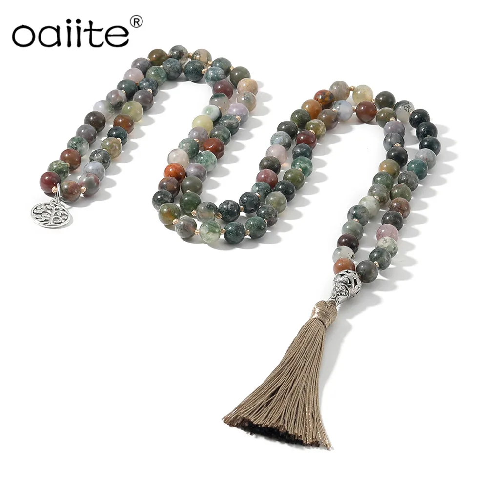 OAIITE 108 Mala Necklace with 8mm Beads Yoga Natural Stone Japa Prayer Meditation Beaded Tassel | Украшения и аксессуары