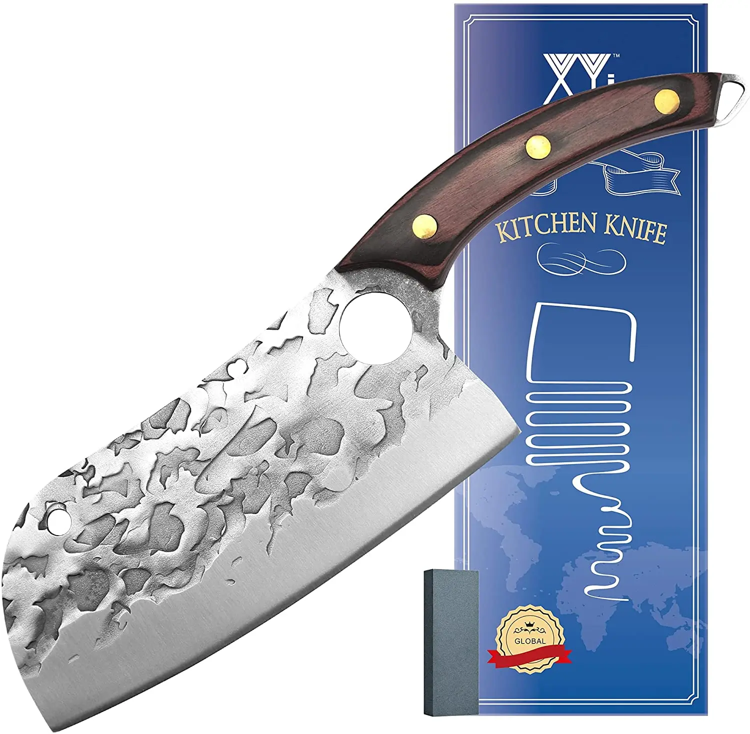 

XYJ Full Tang кухонный нож 7 дюймов мясной нож шеф-повара нож для мяса овощей Кливер из нержавеющей стали антипригарное лезвие с деревянной ручкой