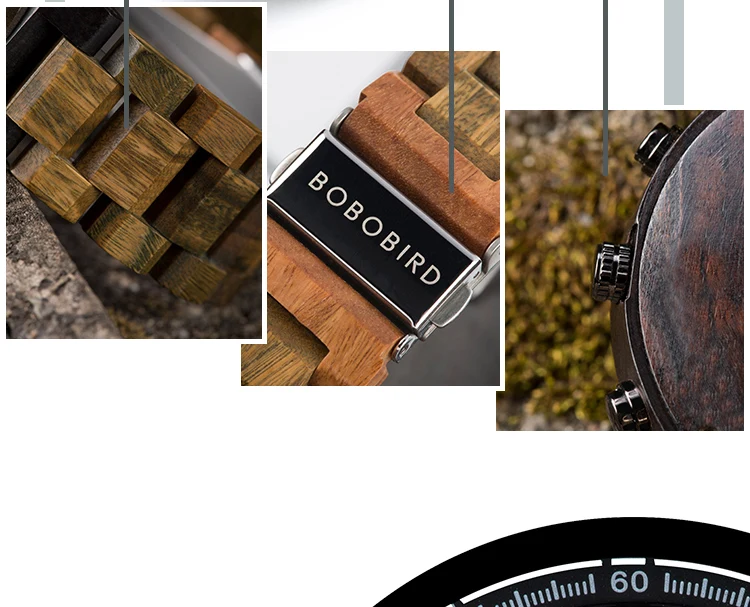 BOBO BIRD Men Wood Quartz Wristwatch Retro Green Sandalwood Timepiece Multifunctional Chronograph Accept Customized reloj hombre
