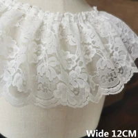 12cm wide luxury tulle white mesh 3d pleated jacquard lace fabric fringe ribbon ruffle trim wedding dress hats diy sewing decor