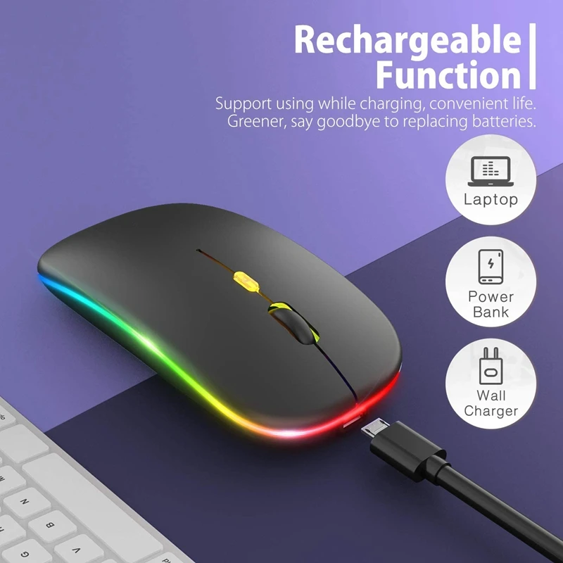

[Upgrade] LED Wireless Mouse, Mobile Optical Office Mouse with USB & Type-C Receiver, for Laptop