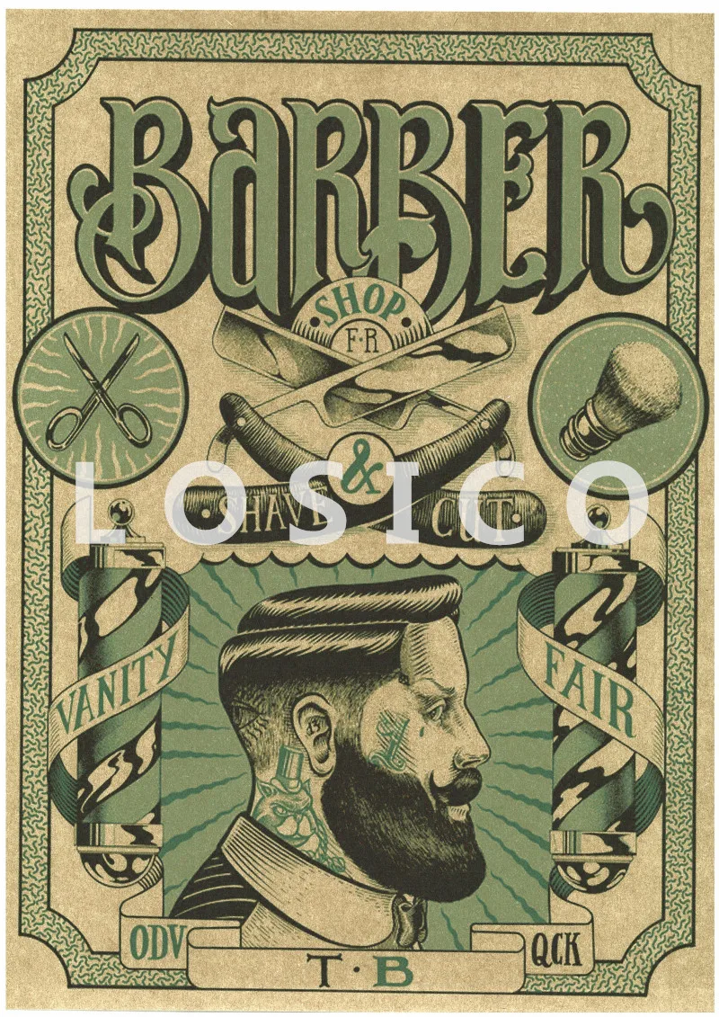 Ностальгический ретро крафт бумага постер креативный парикмахер татуировки HD