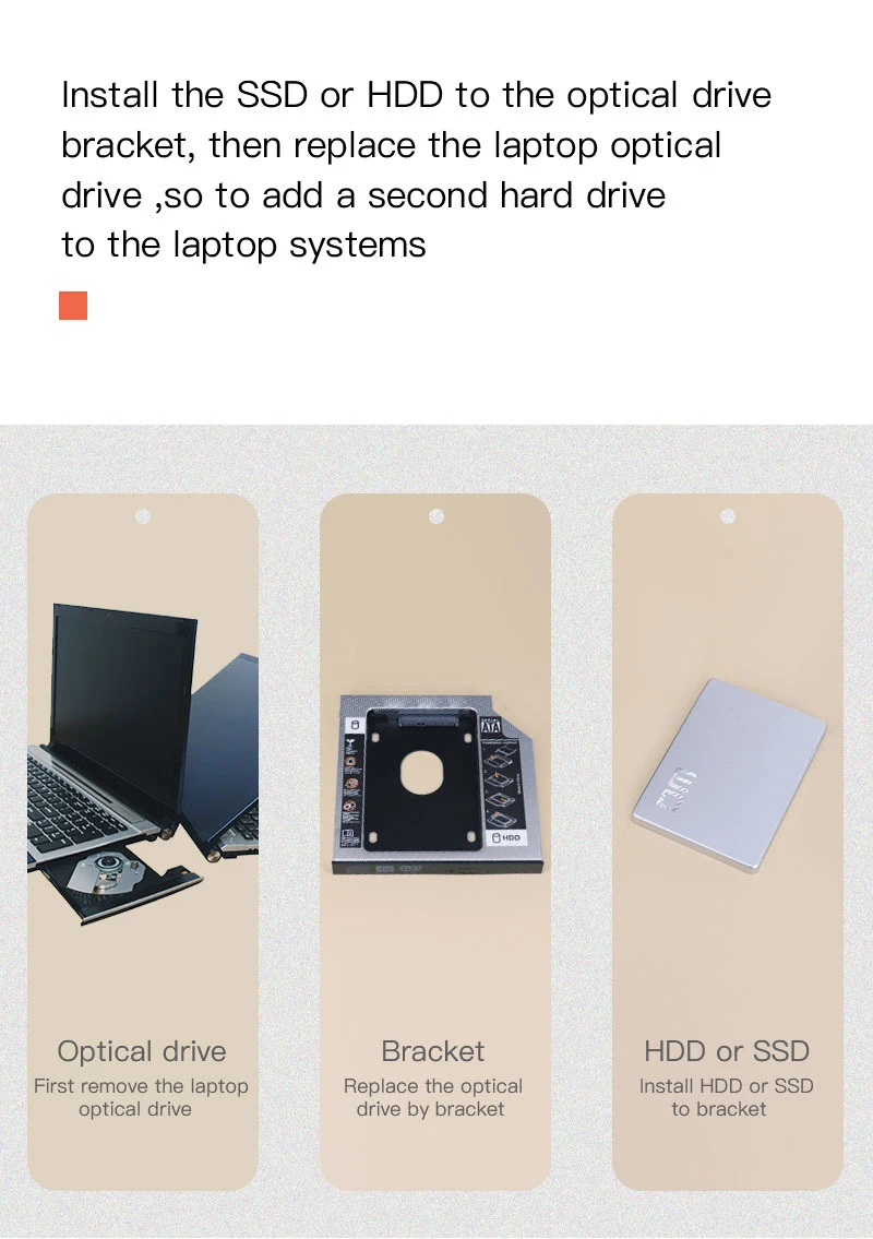 UTHAI T01 CD-ROM Drive to SSD Hard Disk Bracket Laptop Internal Enclosure 2.5 inch SATA I II III HDD Drive 12.7mm SATA3 Adapter