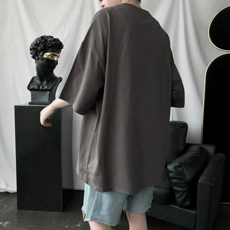 

Men Half Sleeve T-shirts Solid Simple Plus Size 4XL Oversize Chic Leisure High Quality Basic Tees Korean Style All-match Ulzzang