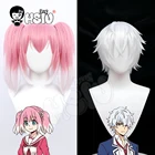 Парик HSIU Hiiragi Нана из аниме киоя онодера, градиентный розовый парик для косплея Муну на НАНУ с двойным хвостом, с короткими волосами, с шапочкой, бесплатный брендовый парик