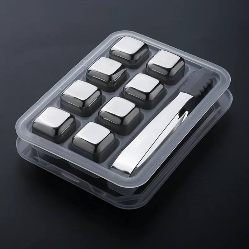 

SS304 Food Grade Stainless Steel Reusable Ice Cube & Plastic Shelf Chilling Stones Quick Frozen Whisky Beer Drinks Wine Chiller