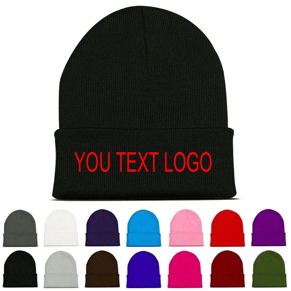 

Custom Embroidered High Quality Winter Beanie Hats Text logo Fashion Warm Caps Women Men Elasticity Knit Hat Dropshipping