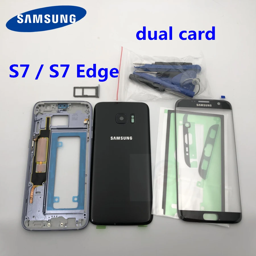 S7 Edge/S7 средняя рамка Задняя крышка батареи для Samsung Galaxy G930F G935F Полный Корпус с