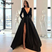 Sodigne moderno preto veludo vestidos de noite sexy side split mangas completas das mulheres vestidos de noite formal vestido de festa (2)