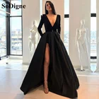 Женское вечернее платье с разрезом сбоку, с длинным рукавом