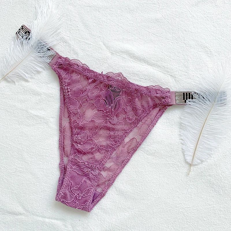 

Sexy Lace Transparent Panties Women G String Brand Design Rhinestones Intimates Underwear Satin Silk Seamless Thongs Lingerie