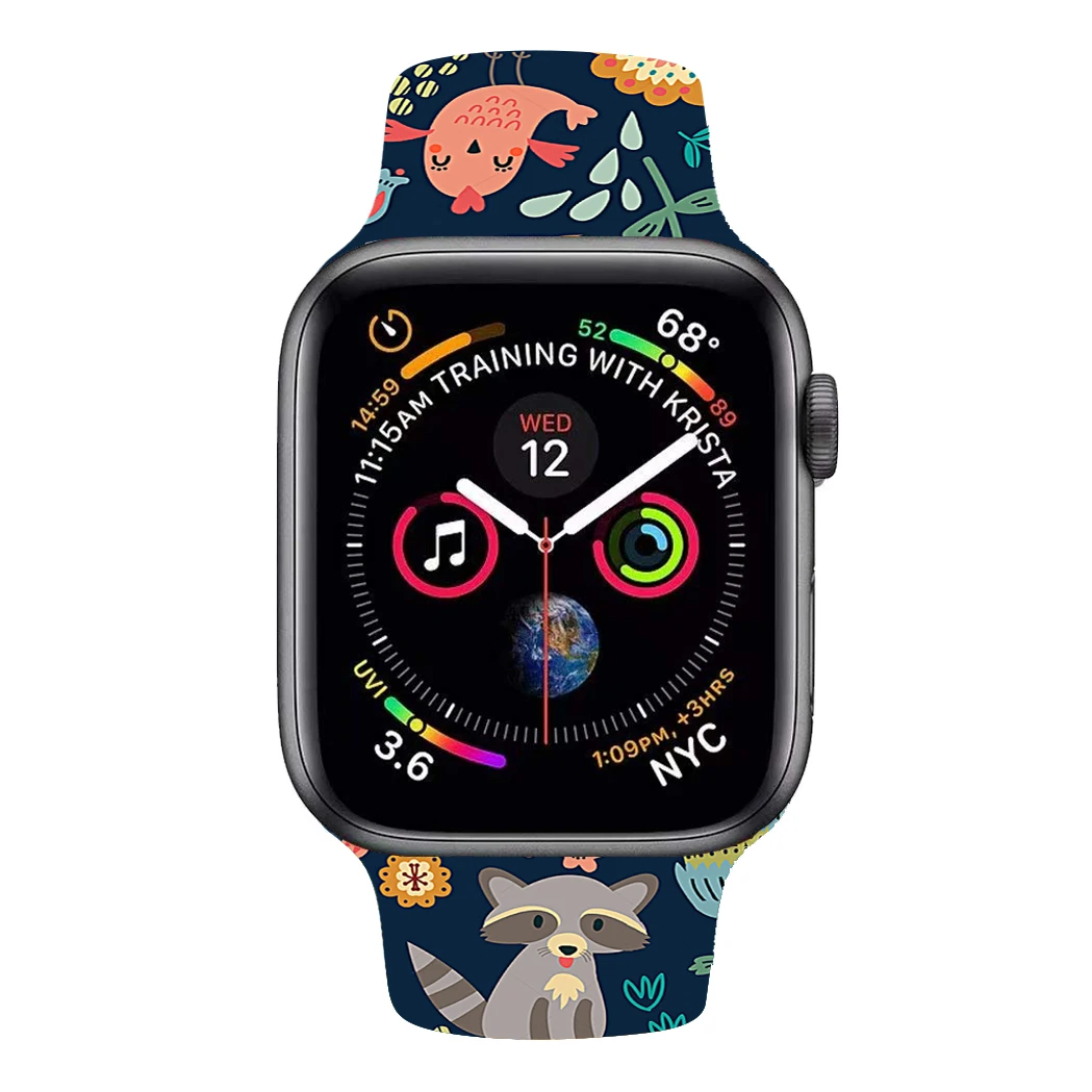 Рождественский подарок, ремешок для Apple watch 5, 4, 3, 2, 1, полосы 40 мм, 44 мм, силиконовый ремешок с цветочным принтом для iWatch Series 5, 4, 3, 2, 38 мм, 42 мм